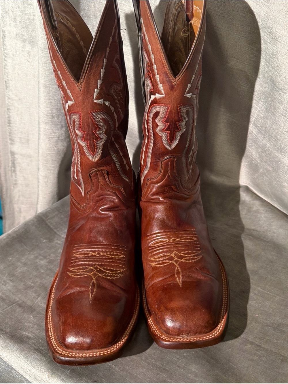 Lucchese Men’s Western Cowboy Boots Brown Leather w/Shark Skin Square Toe 11D
